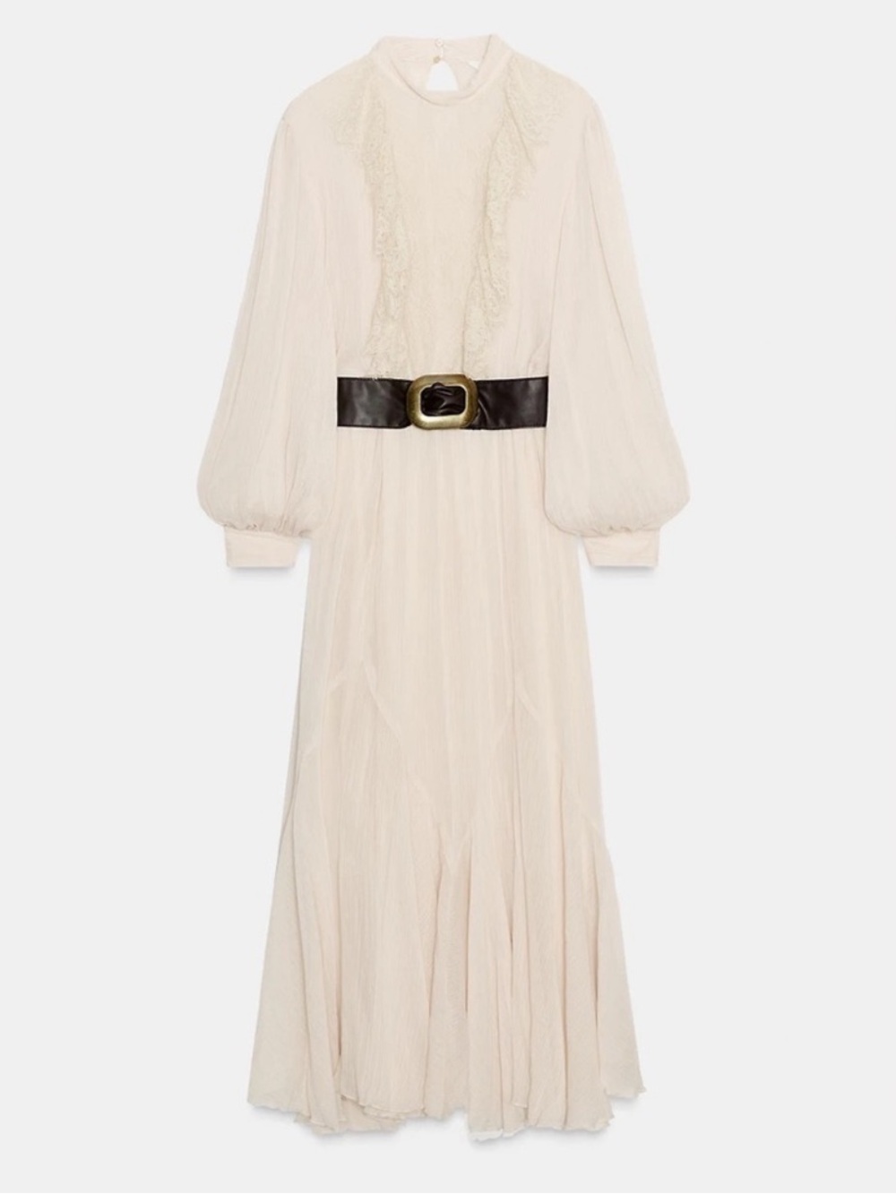 ZARA Cream Pleated Ruffled Boho Maxi Dress with Long Puff Sleeves - Picture 13 of 16